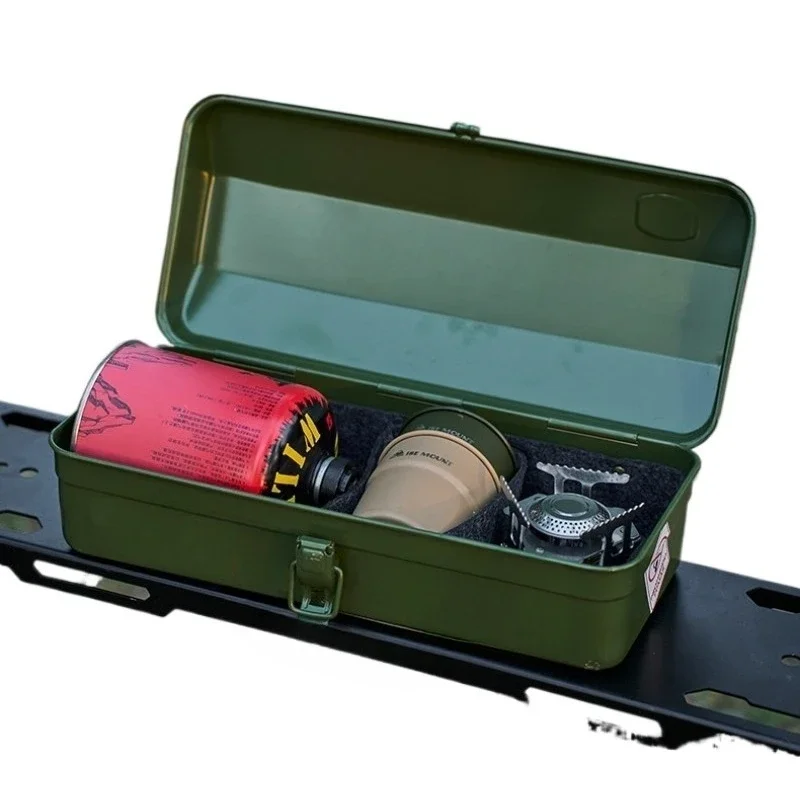 Portable Foldable Metal Outdoor Toolbox Durable Aluminum Case with Leather Camping Storage