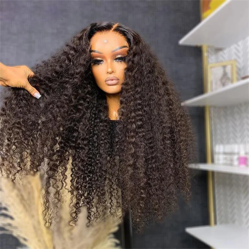 Long Preplucked Black Kinky Curly Soft 180Density 26Inch Lace Front Wig For Black Women BabyHair Heat Resistant Daily