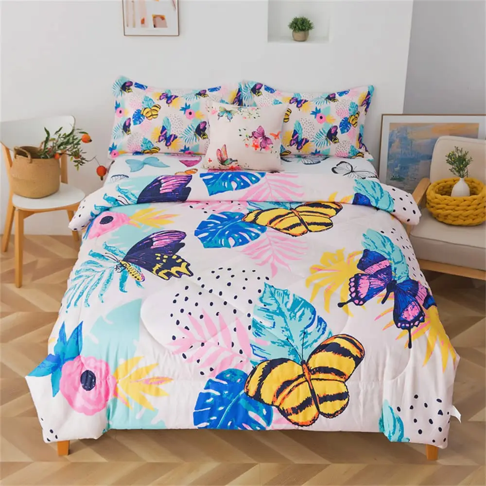 Butterfly Comforter Set for Girls Kids Adults Bedding Set Aesthetics Quilt Duvet Set Twin Size with 1 Comforter and 2 Pillowcase