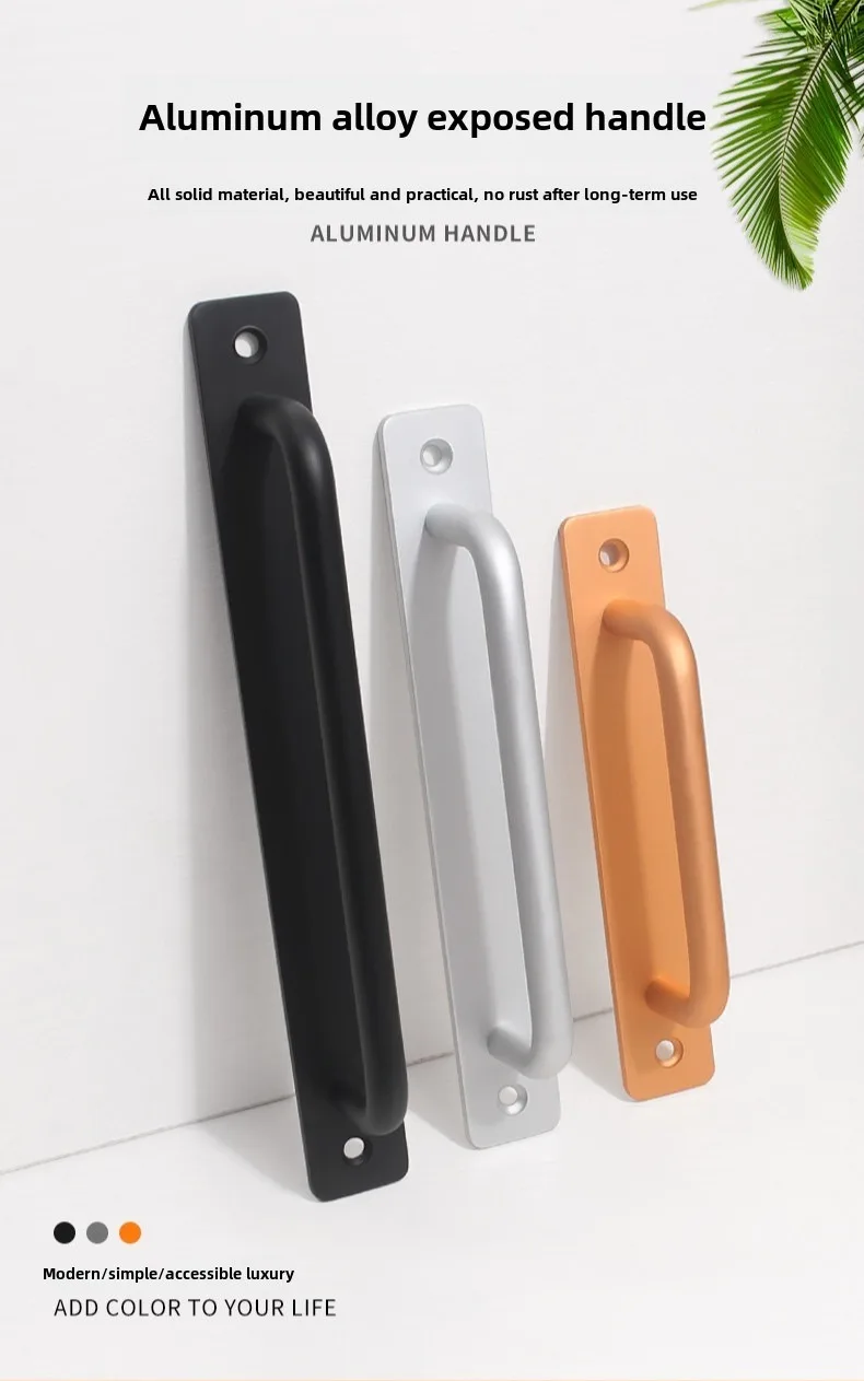 1/4 Stück Schiebetürgriff aus Aluminiumlegierung, Push-Pull-Türgriff für Tor und Toilettentür, bohrfreie Griffe, Möbelbeschläge – Detail 1
