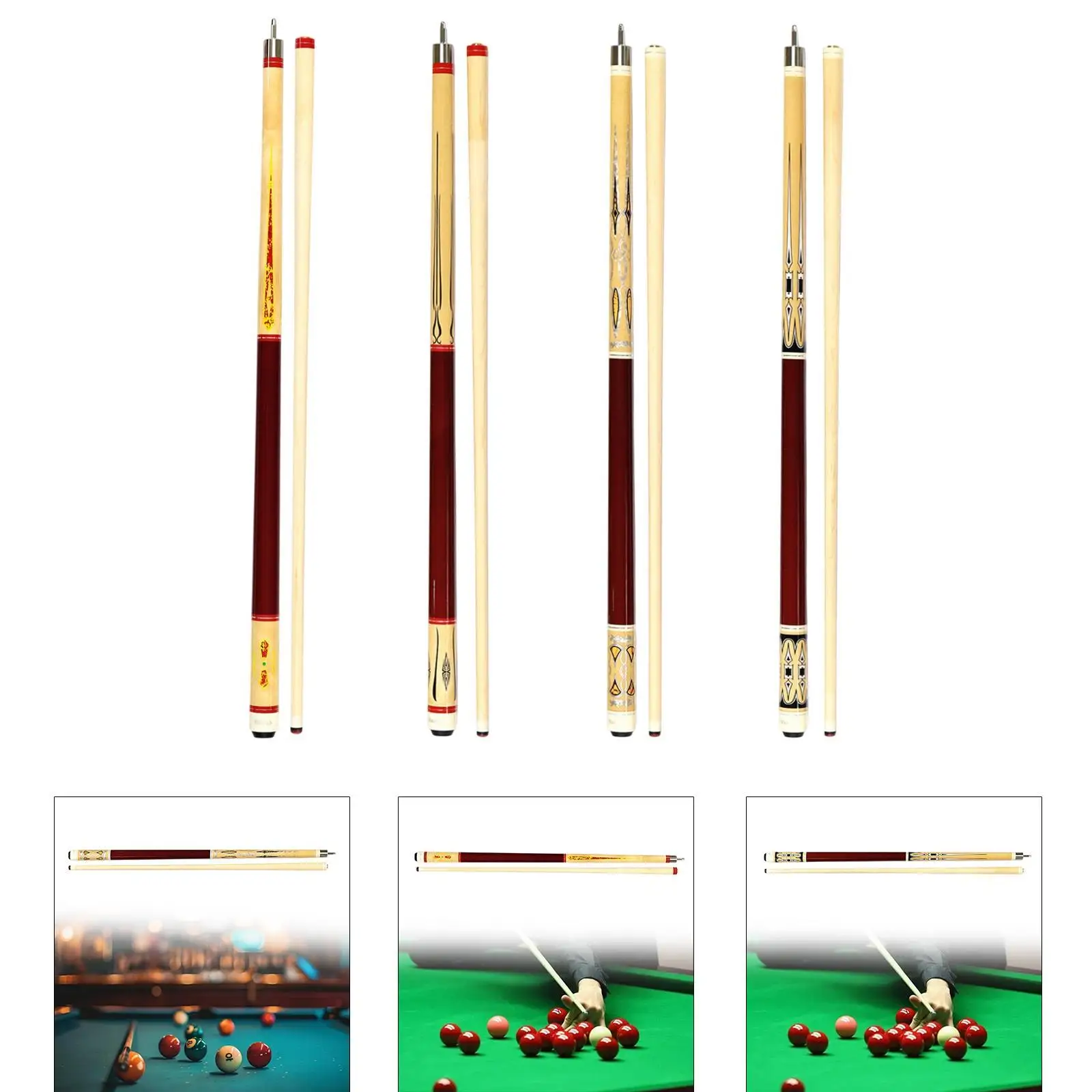 

Pool Cue Portable Maple Forearm Stainless Steel Joint 1/2 Split 58 inch for Billiard Players Beginners Adults Men Women Practice