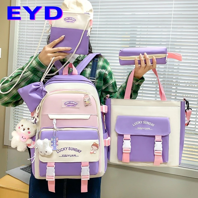 Cute Korean Style Elementary School Student Backpack Girls Double Shoulder Bag Waterproof Back Cushioning Light Weight
