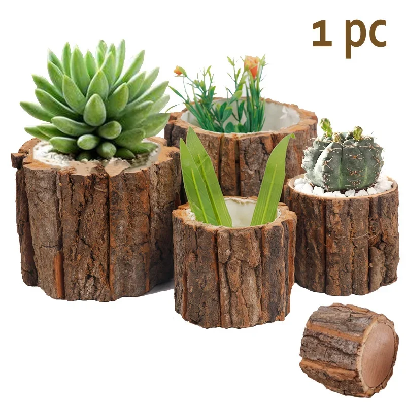 

[1pc Round Art Deco Planter] Art Deco Style Wooden Tree Stump Planter - Round Lightweight Tabletop Flower Pot for Indoor and Out