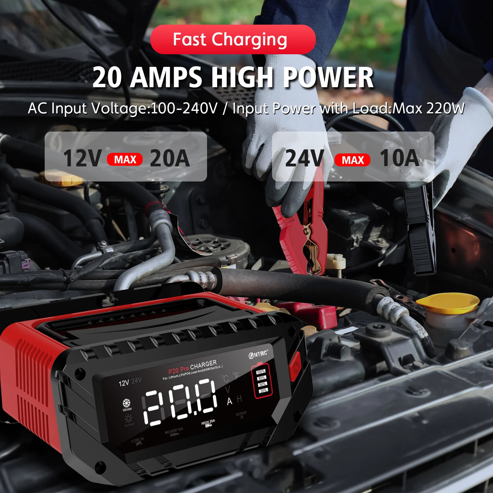 شاحن بطارية ذكي HTRC P20 Pro 2 - مراجعة Smart Car Battery Charger 12V 24V 20A وسعره