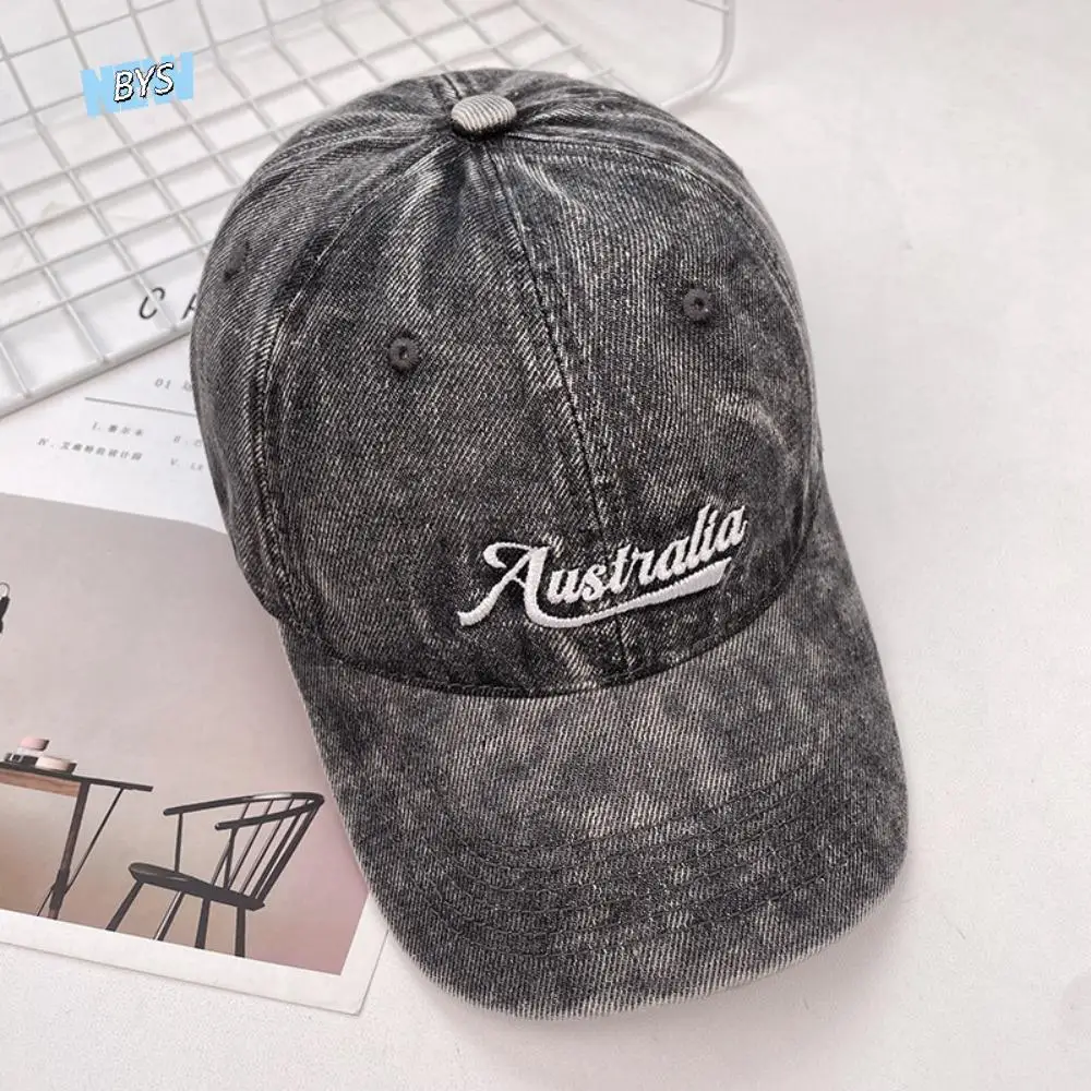 

Korean Style Denim Baseball Cap Adjustable Cotton Letter Embroidery Peaked Cap Sunscreen Wide Brim Casual Duckbill Hat Outdoor