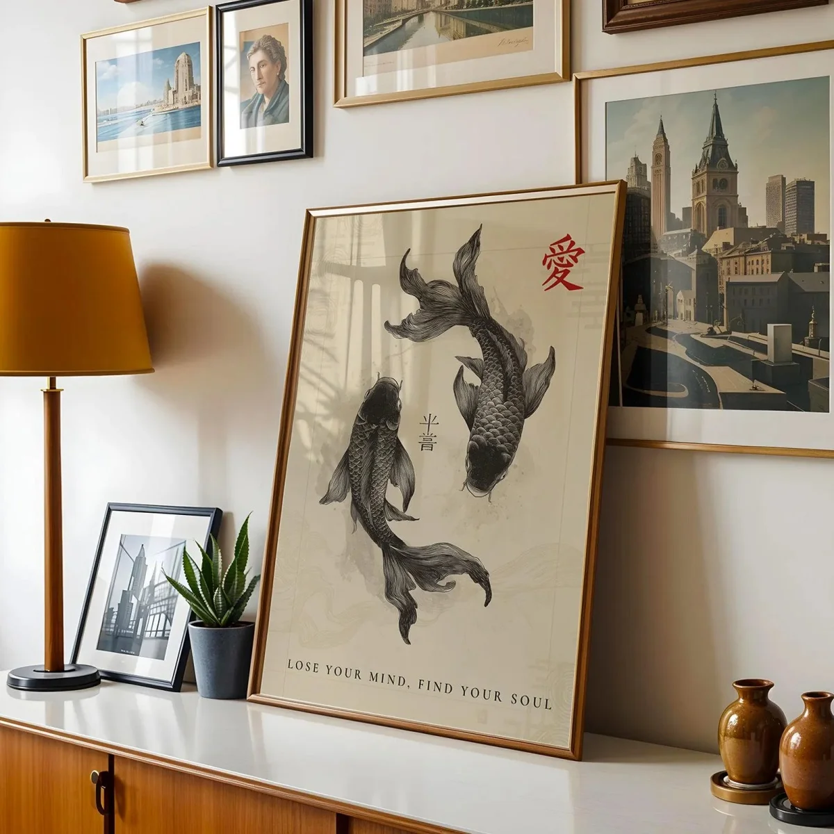 Japanese Black Koi Fish Canvas Print Poster Japandi Vintage Aesthetic  Art Prints Living Room Bedroom Wall Art Home Decor Poster