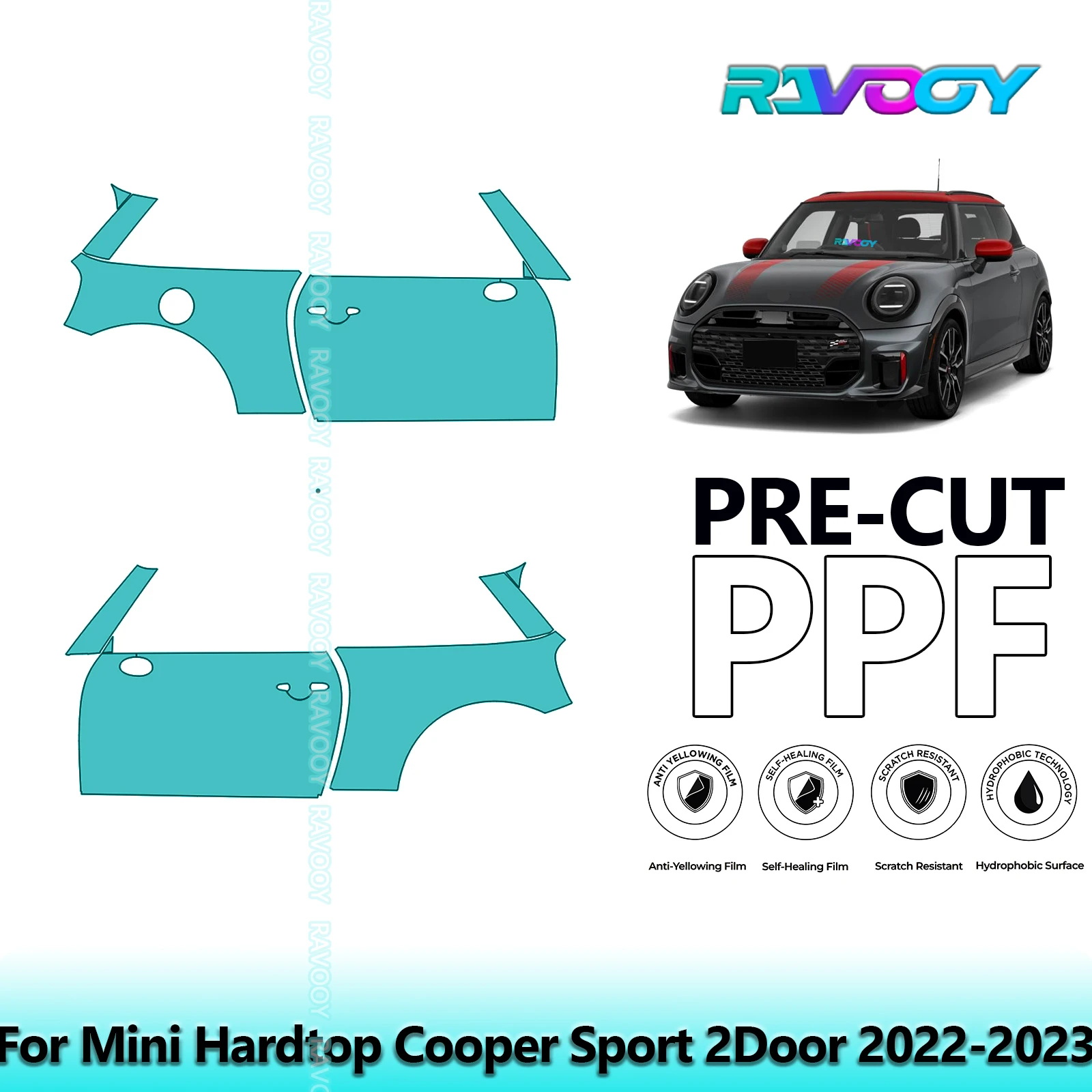 

For Mini Hardtop Cooper Sport 2Door 2022-2023 8.5mil Clear Matte Pre-Cut PPF Door & A/B Pillar Kit TPU Paint Protection Film Set
