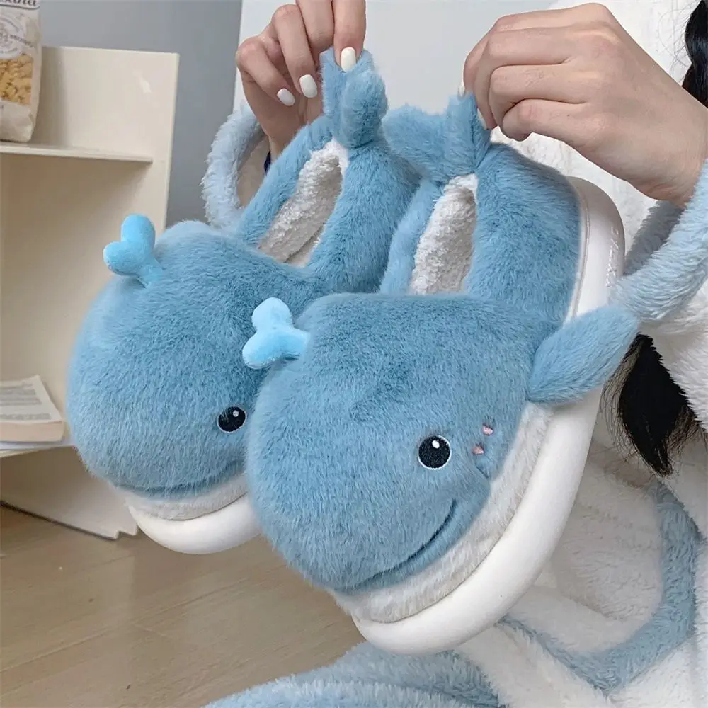 

Soft Fluffy Home Slippers Women Comfortable Non-Slip Cute Whales Slippers Casual Kawaii Cartoon Indoor Shoes Home