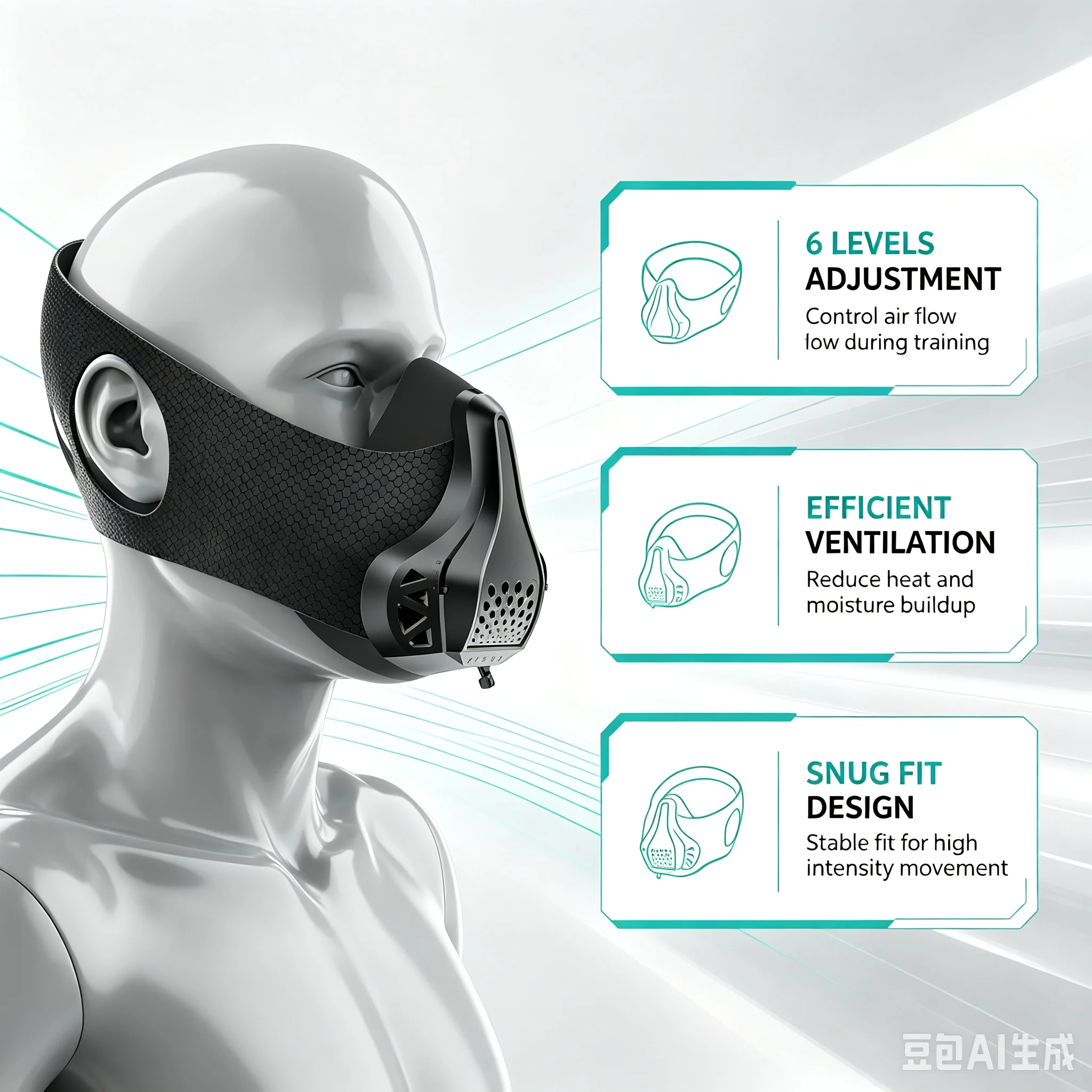 High Altitude Mask  Simulate High Altitudes Adjustable 48 Breathing Air Resistance- for Gym, Cardio, Fitness, Running, Endurance