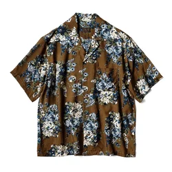 24SS KAPITAL Japanese Casual Hawaiian Floral Virgin Cuban Collar Short Sleeved Shirt for Men