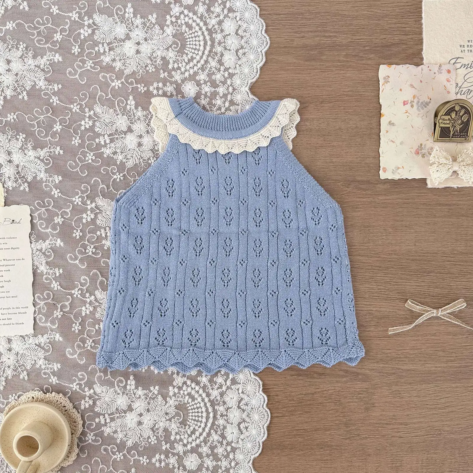 Little Girls Summer Casual Sweet Knitted Tank Tops Fashion Hollow Out Camisole Vest Daily School Beach Holiday Clothes Homewear