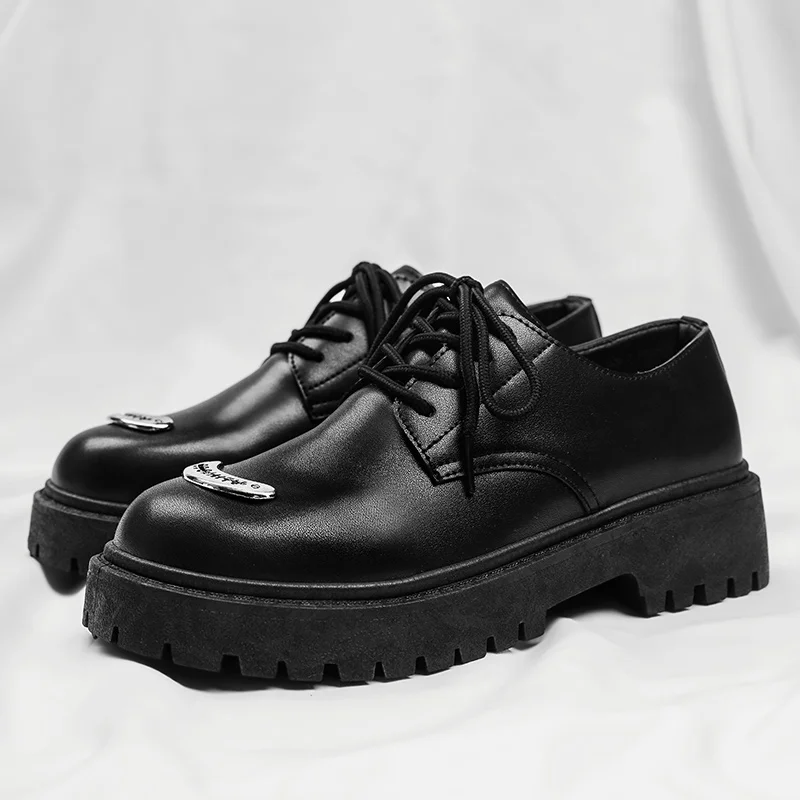 

Модные черные оксфорды на нескользящей платформе, повседневные туфли дерби 39–44, мужские новые кожаные удобные туфли ручной работы, модельные туфли с круглой головкой