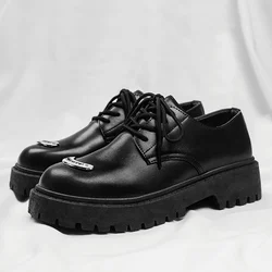 Fashion Black Non Slip Platform Oxfords Casual Derby Shoe 39-44 Men New Handmade Leather Comfort Shoes Round Head Dress Shoes