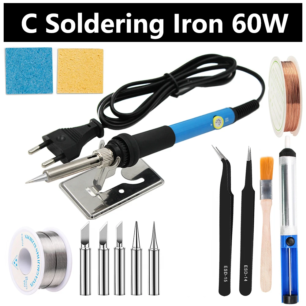 

High Quality Adjustable Electric Soldering Iron 60W Portable Microelectronics Repair Welding Tools Kit+ Tin Wire + Suction Gun