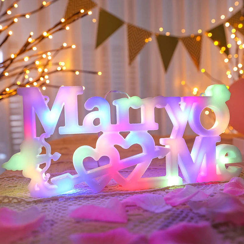 Interior decoration of marriage proposal, colorful lights, trunk, surprise, romantic confession, 520 luminous letter light signs