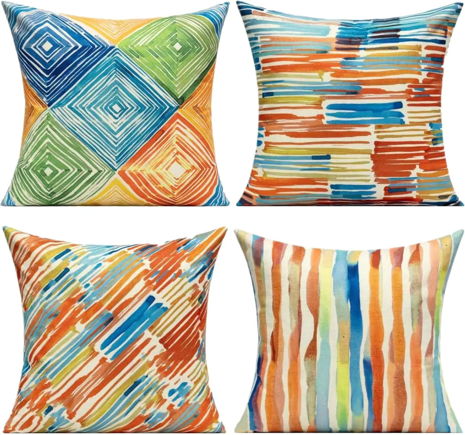 Outdoor Throw Pillow Covers of 4 Summer Orange Rust Colorful Multicolor Decorative Cushion Cases Abstract Mid Century Decor Home