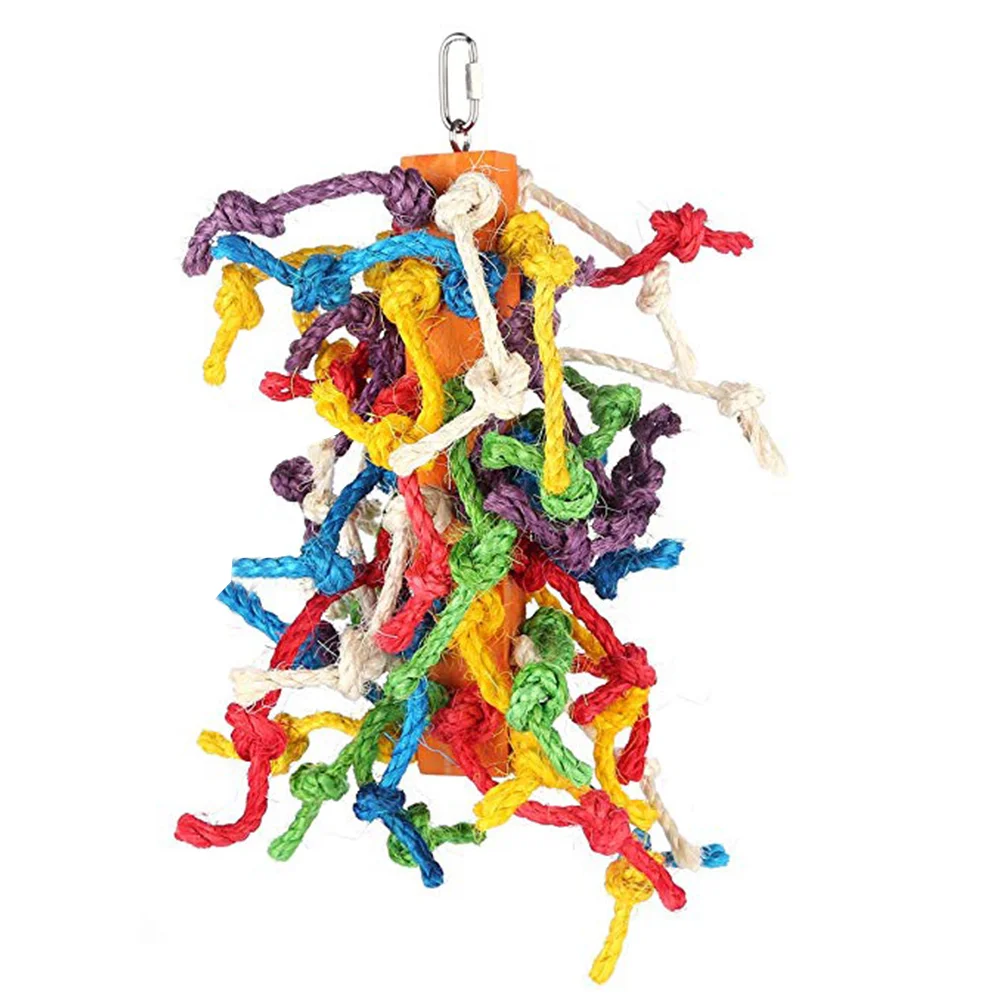 

Hanging Parrot Bird Toy Colorful Knots Block Chewing Toy Parrot Cage Accessories parrot chewing toy bird bite toy