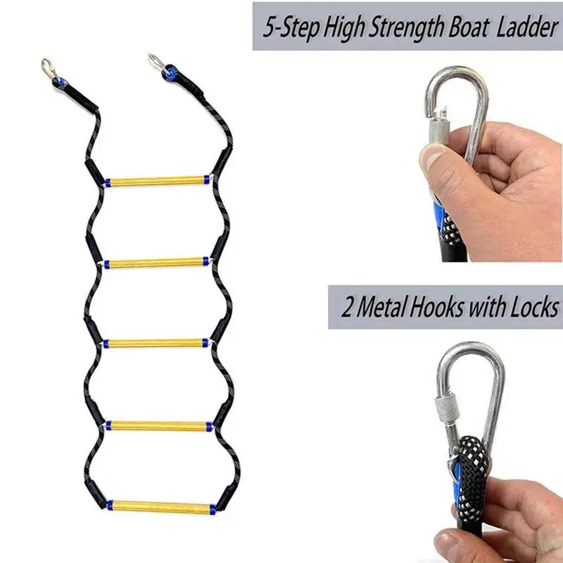 Boat Rope Ladder 5 Step Extension Boat Ladder Rope Reinforced Rigid Resin Step Design Outdoor Ladder For Inflatable Boat Kayak