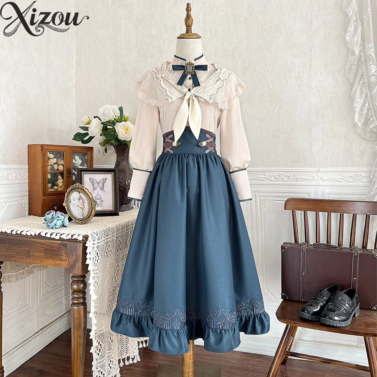 Gentle Lolita Suit British Preppy Long Sleeve OP Dress Set Princess Daily Literary Art Elegant College Vintage Outfit Spring