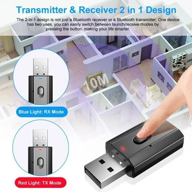 5.0 Bluetooth Adapter USB Wireless Bluetooth Transmitter Receiver Music Audio for PC TV Car Hands-free 3.5mm AUX Adapter