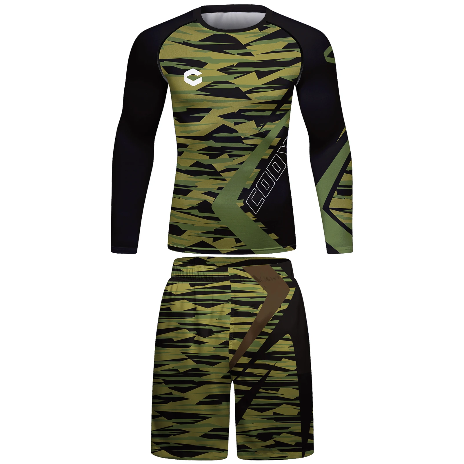 Green Camouflage Sportswear Compression Gym Running Suit Quicky dry No Gi Grappling Rashguard Bjj Rash Guard Boxing Kit Anti-uv