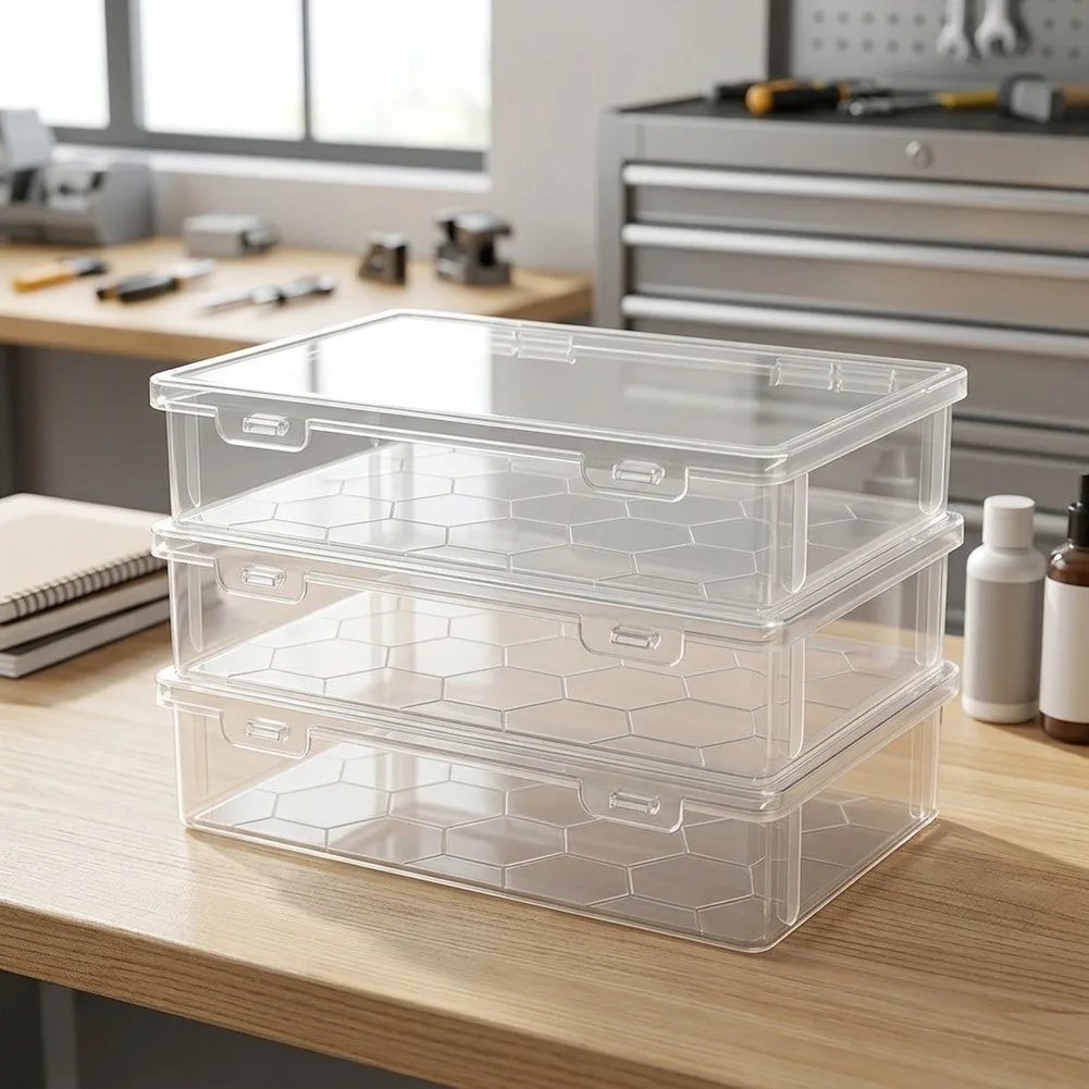 PP5 Plastic Lockable Storage Box Transparent Stackable for A4 Paper Tools Office Home Organizer 23 17 5cm 32.5 23 5cm
