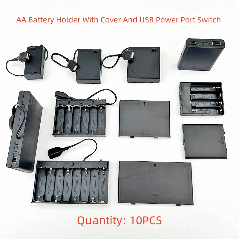 

10 шт. 2/3/4/6/8 * батарейный отсек типа АА с переключателем USB-порт питания, держатель батареи типа АА, подходит для светодиодной ленты и полосы