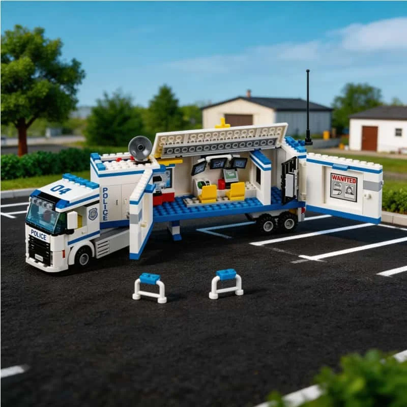 

Новинка 2026: Модель мобильного полицейского пункта управления с мониторингом и экраном, конструктор из кирпичиков, подарок на Рождество