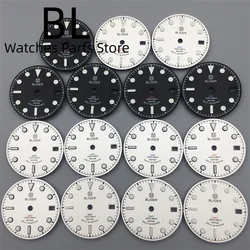 BLIGER 29mm Black White Watch Dial Black Silver Edge Index Green Luminous Blue Red Green Orang GMT Font Text Fit NH34A MovementS