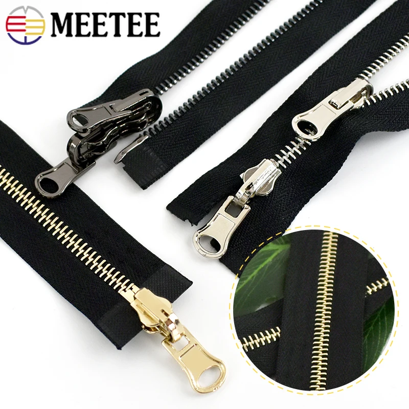 Meetee 1pc 60-120cm 5# 8# Metal Rotary Slider Open-End Zipper Reversible Double Sided Zippers for Jacket Sewing Spin Zip Head