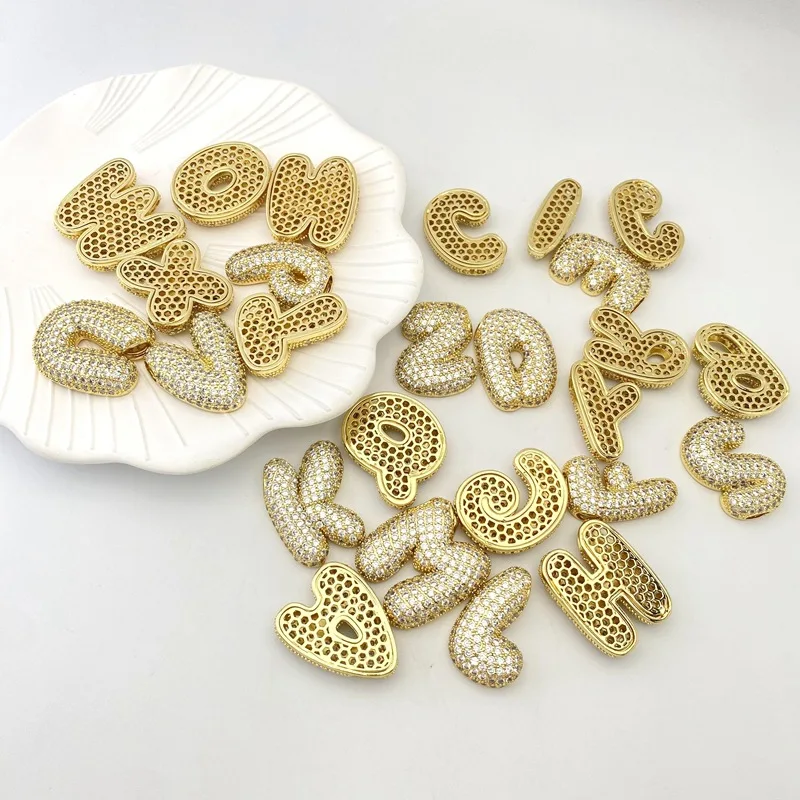 

Stainless Steel Sparkle Zircon Bubble Balloon Alphabet Initia Pendant Necklace Chunky A-Z Letter Golden Choker Collar Jewelry