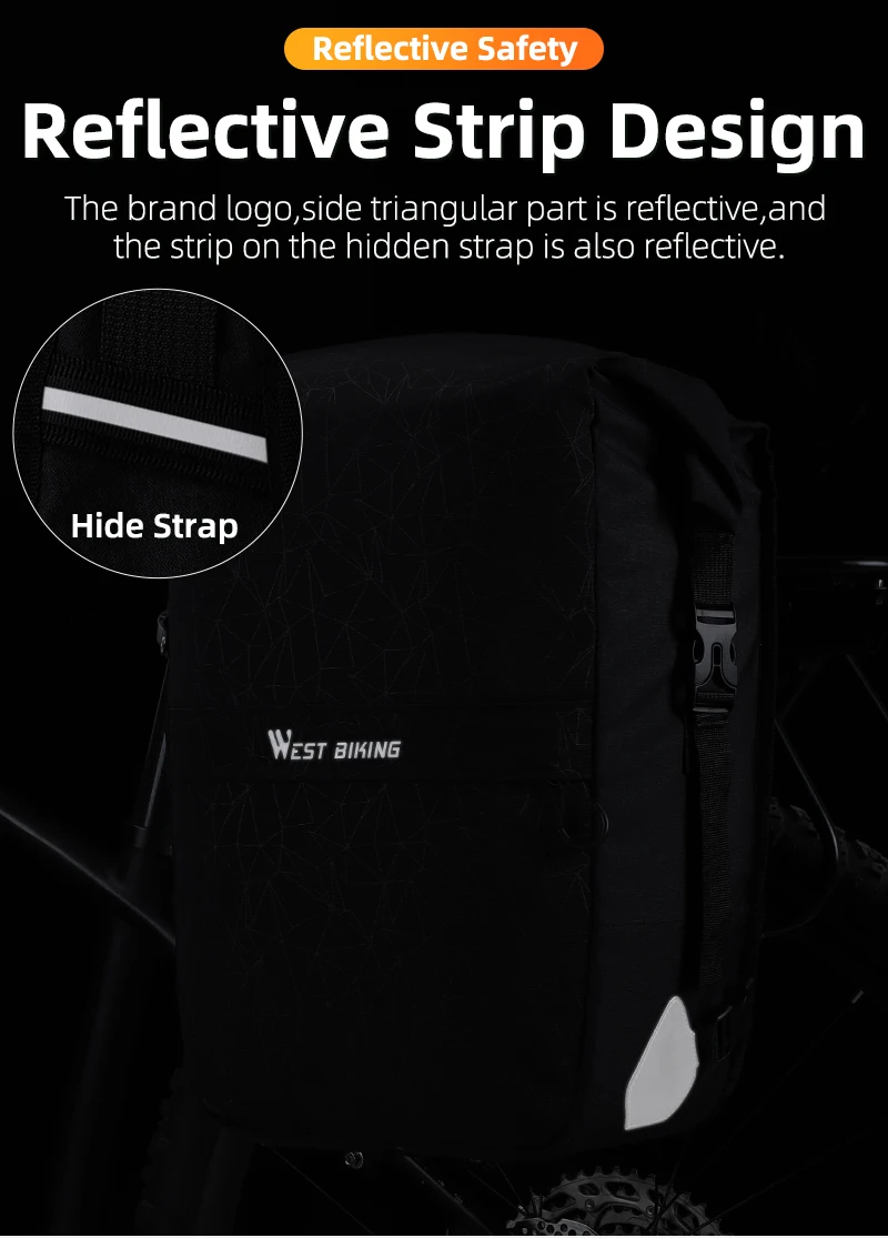 WEST BIKING Wasserdichte Fahrradtasche 17-29L Große Kapazität Fahrrad-Gepäckträgertasche Langstrecken-Reisetasche MTB Rennrad Zubehör – Detail 11