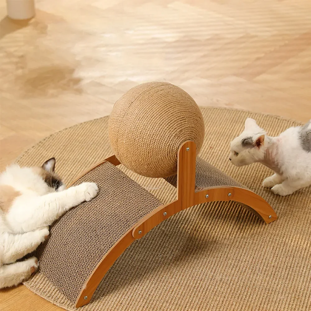 2 In 1 Cat Scratching Ball Wooden Cat Scratcher Sisal Scratch Board Wear-Resistant Grinding Paw Toy Solid Wood Scraper for Cats