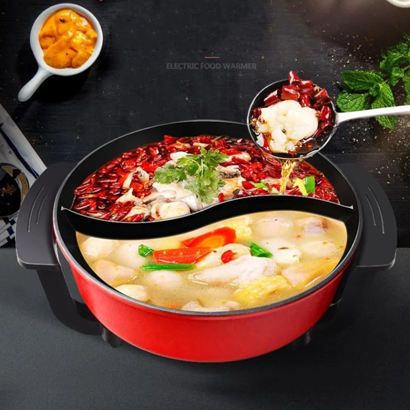 

Barbecue Integrated Hotpot Shabu Soup Hot Pot Divided Electric Mandarin Duck Nonstick Round Chafing Dish Chinese Fondue Cookware