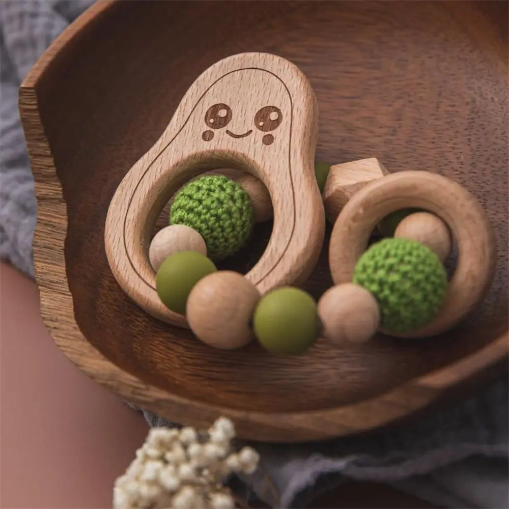 Anti-lost Dummy Clips Pacifier Holder Clips Wood Avocado Baby Pacifier Chain Non-toxic Odor Free Baby Teether Toys Straps Baby