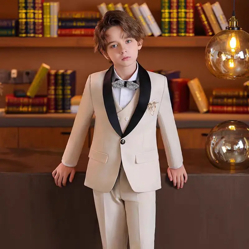 Classic Boy's Suit Set Sequin Suit Jacket Vest Pants Set Tuxedo For Boys Flower Boy Mini Suit Evening Party Wedding Suit For Boy