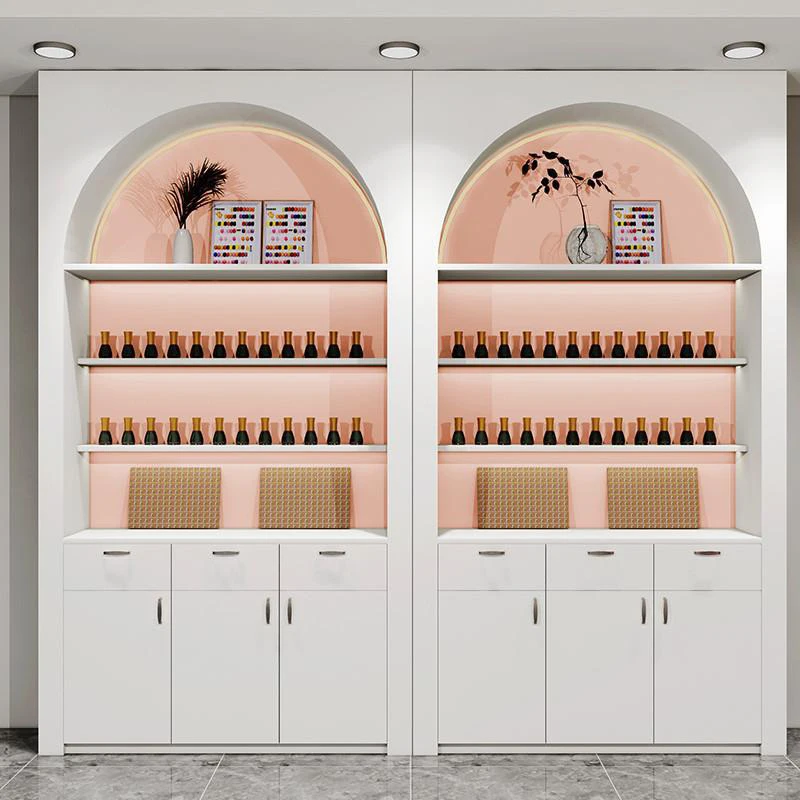 Custom Size Commercial Beauty Salon Cosmetics Display Cabinet Showcase Skin Care Nail Shop Display Cabinet with Light