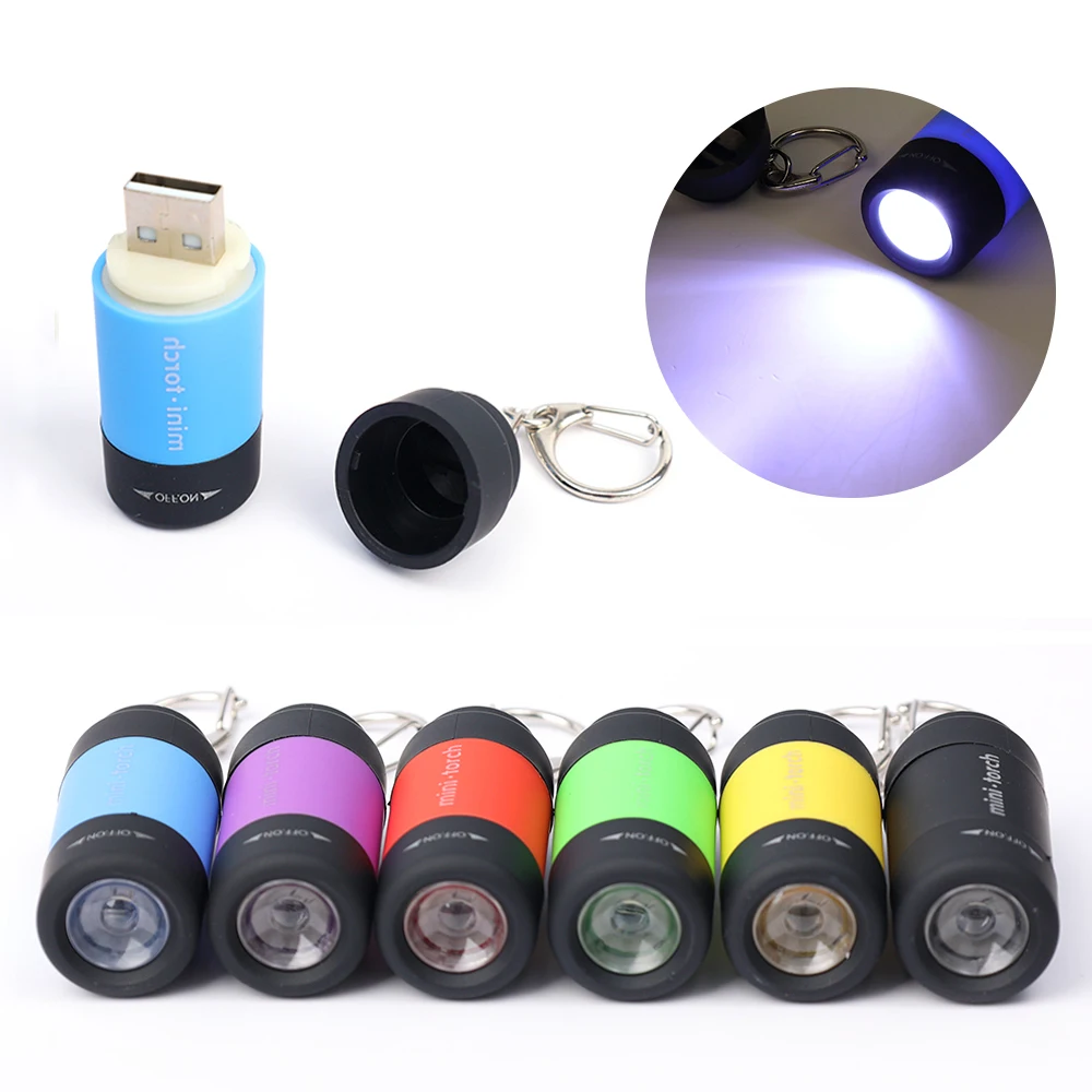 LED Torch Mini Pocket Flashlights Portable Keychain Flashlight Outdoor Torch Lamp USB Rechargeable Camping Waterproof Flashlight