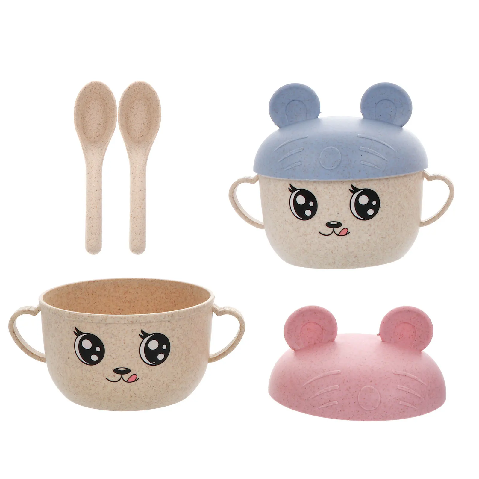 

2Sets Toddler Bowls Set Durable Long Term Use Cartoon Design Catch Attention Add Fun Baby Bowl Toddler Feeding Bowl