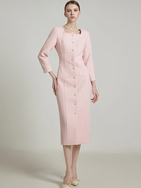 

Ele High Waist Midi Dr Luxury Fraance Sle Svel Dr for Women Ci Commute Autumn Season Pure Color Polyester