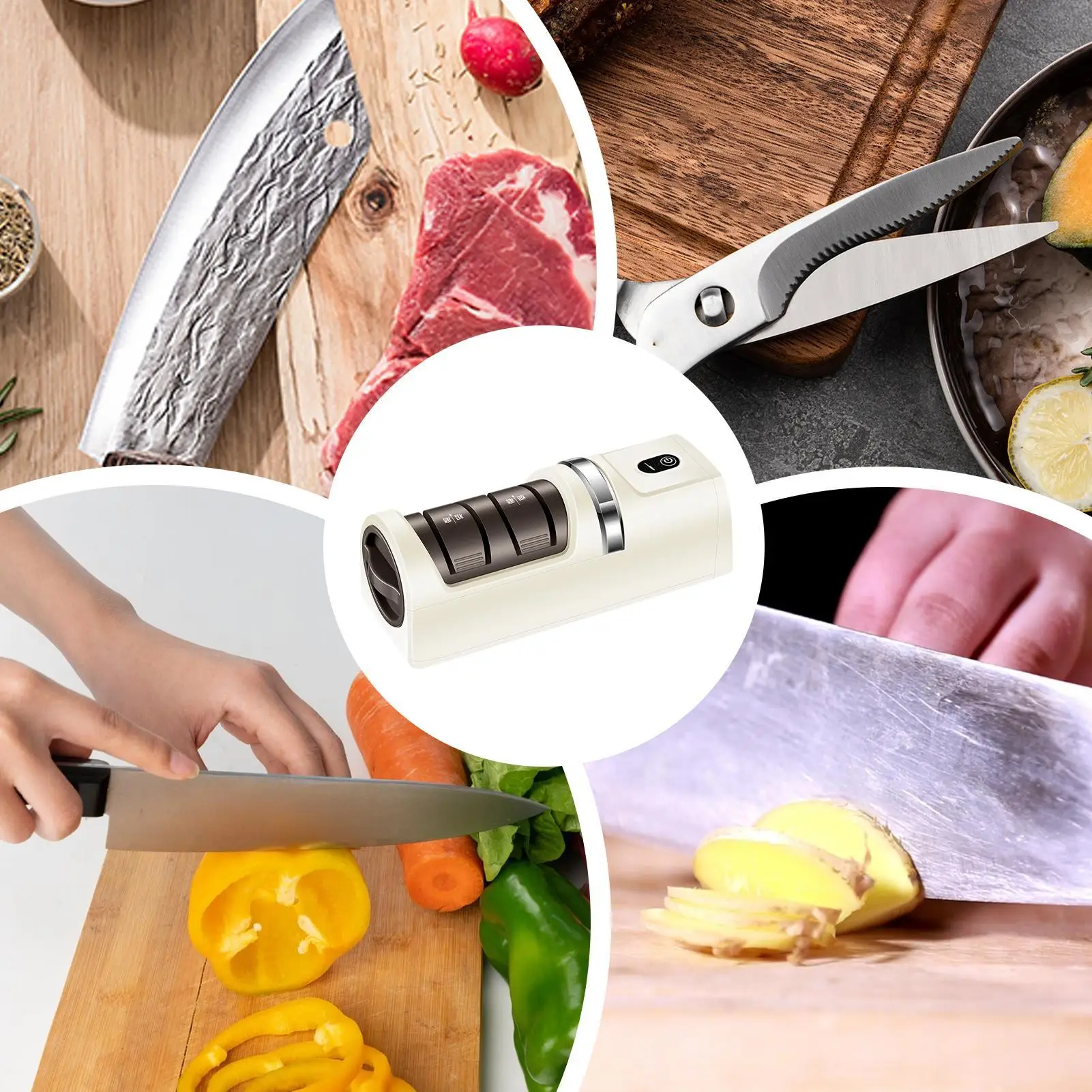 

Электрические точилки для резаков для кухни, перезаряжаемая электрическая точилка для резаков, инструмент для быстрой полировки, инструмент для заточки ножниц