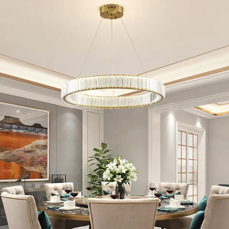 Nueva luz de lujo, candelabro de cristal, lámpara para sala de estar, poste moderno, ambiente Simple, edificio dúplex, anillo de restaurante