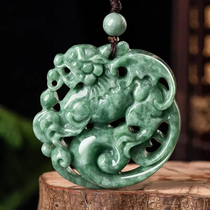 Natural A-grade Jade Ruyi Domineering Qilin Jade Pendant Atmospheric Men's Hollow Necklace Women's Charms Jewelry Drop Shipping