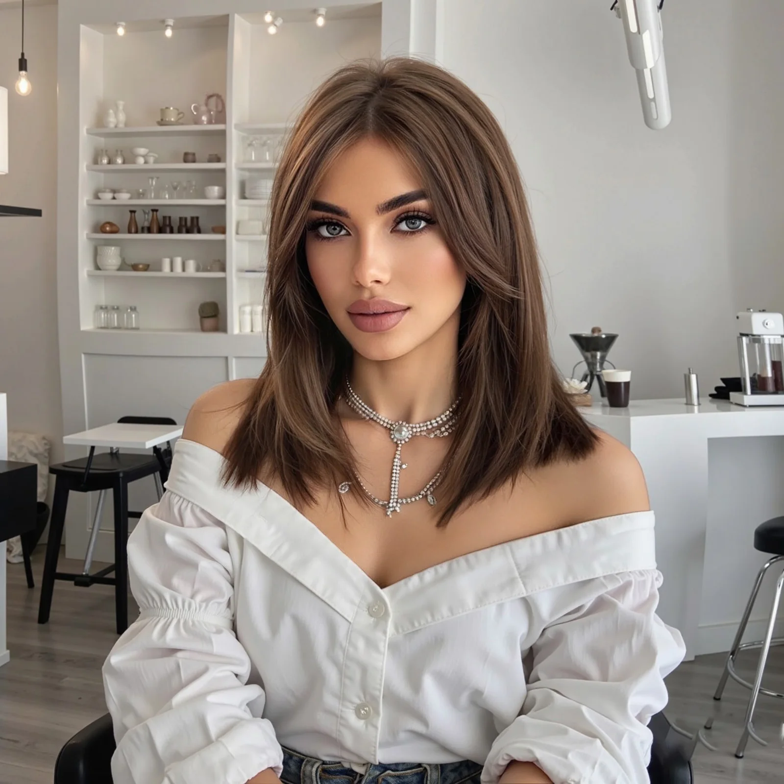 Halloween Synthetic Wig Medium Straight Shoulder Length Brown Wigs with Bangs Layered Natural Heat Resistant Fiber Hair for Women Party Cosplay Daily Use 14 Inch Halloween Costume Dress Up Anime Party Hair Accessories High Temperature Synthetic Hairpiece