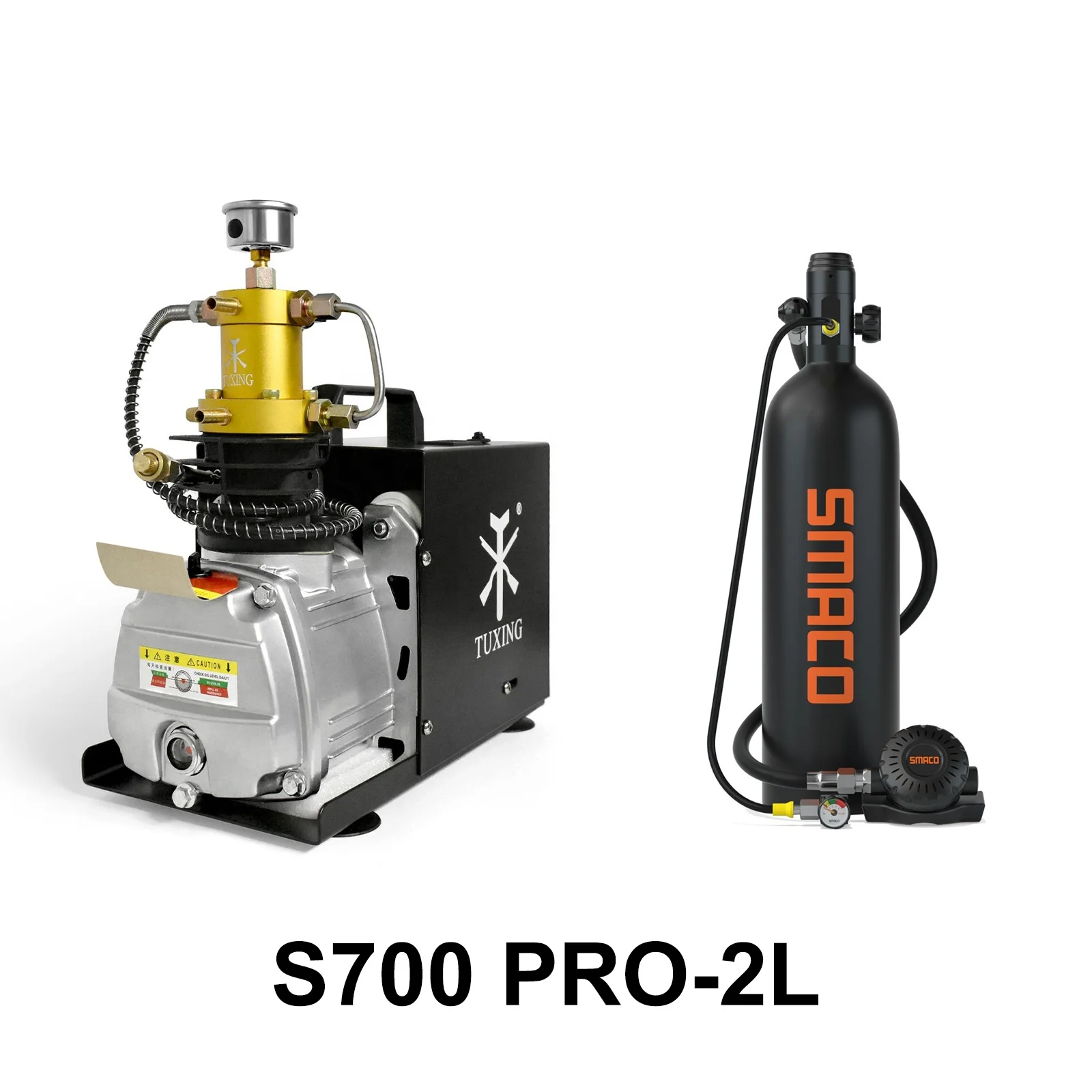 SMACO S700 Pro 2L High Pressure 200bar 3000psi 20Mpa Scuba Diving and Emergency Rescue Scuba Tank Equipment with Air Compressor