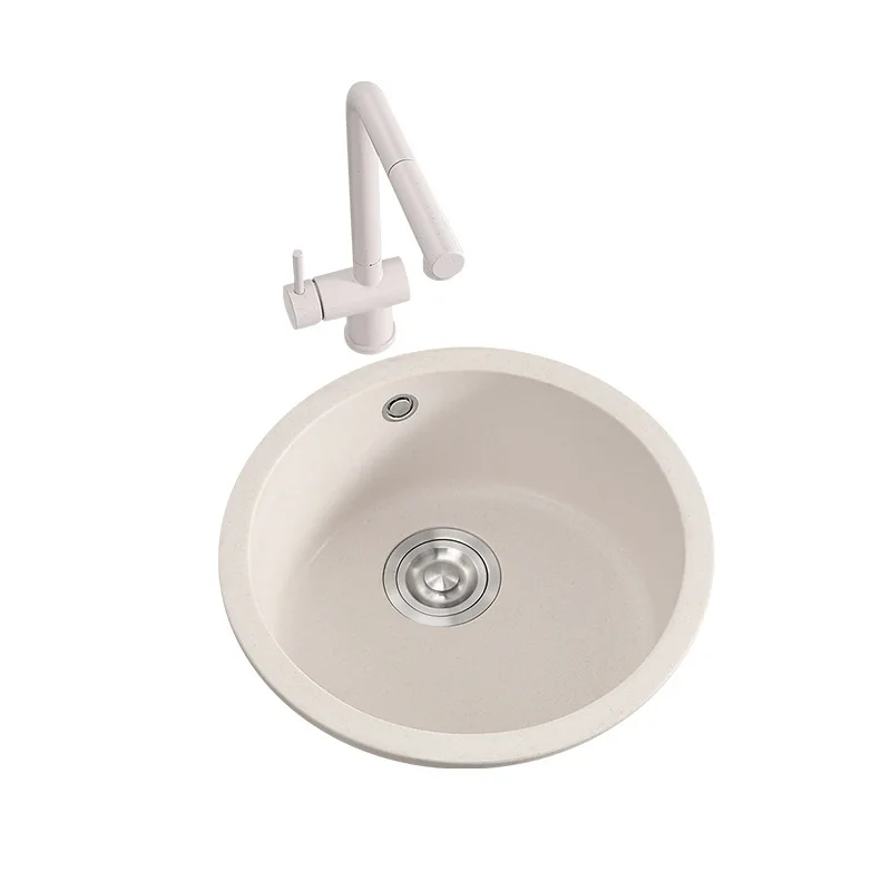 

Oat color round quartz stone sink single sink dishwasher