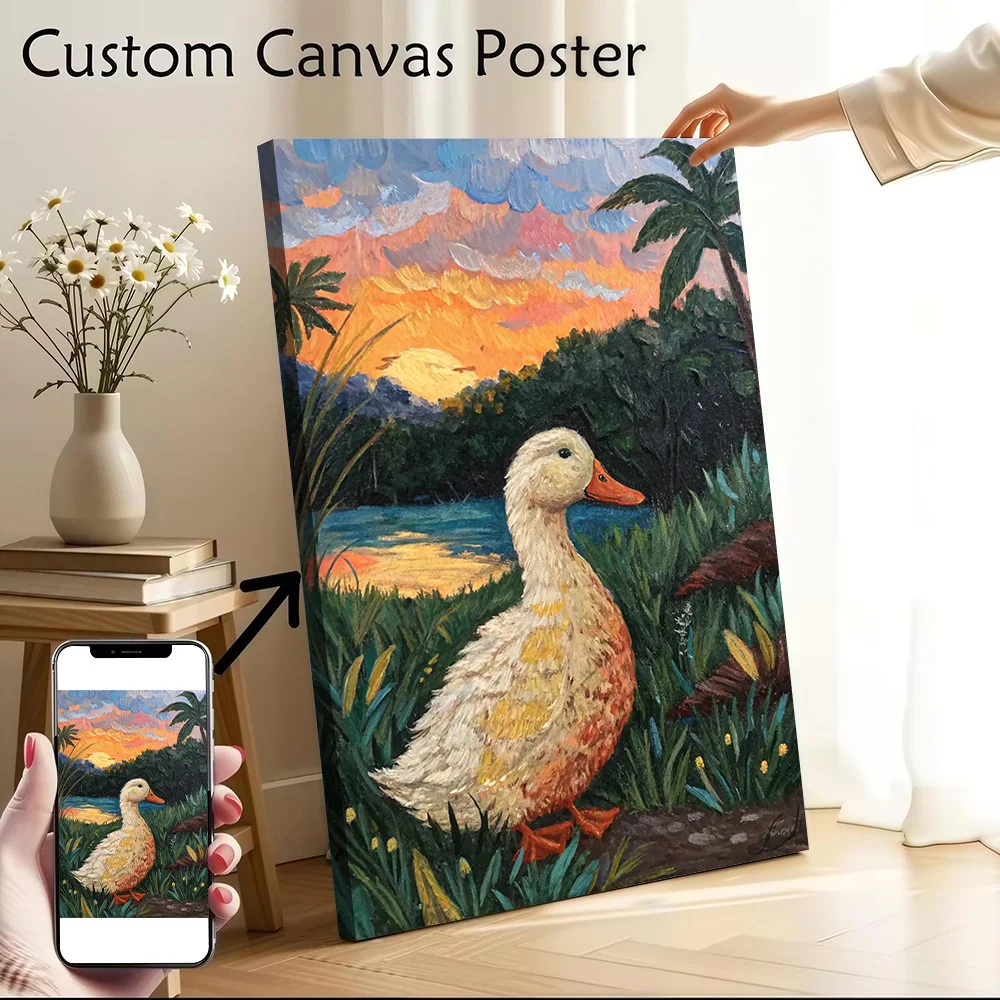 Duck At Sunset Painting Canvas Wall Art Poster Personalized Photo Printing Perfect Gift for Modern Living Room Pictures Bedroom