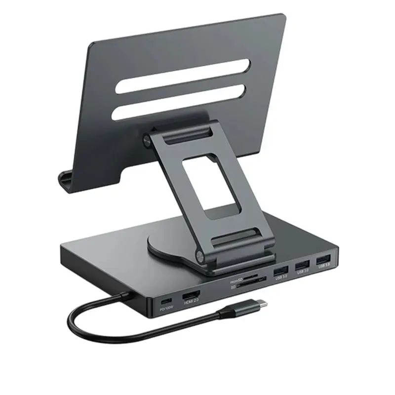 HOT!A72T 8-In-1 USB C Hub 360° Rotating Tablet Stand 4K 60Hz