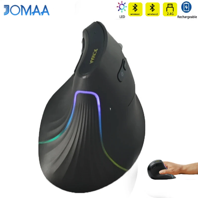 Ratón ergonómico inalámbrico recargable, ratón retroiluminado Ergo silencioso Vertical, ratón óptico Bluetooth y 2,4G para PC, portátil y de escritorio