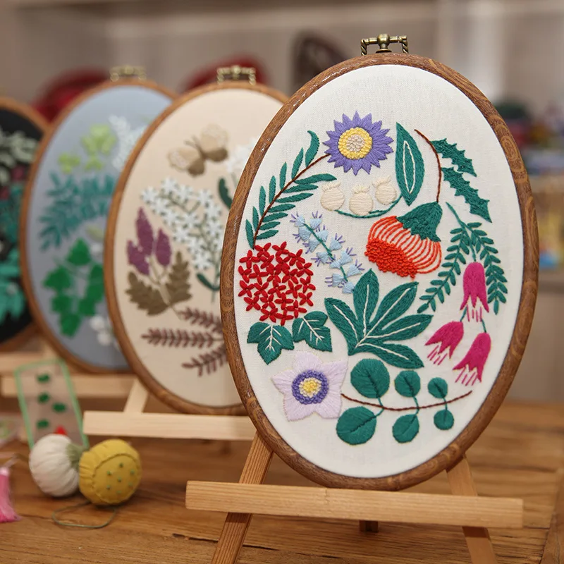 DIY Embroidery Beginner Kit with Oval Hoop Flower Printed Pattern Cross Stitch Needlework Handmade Sewing Craft Dropshipping